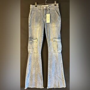 Indigo Rein Light Blue Flare Cargo Jeans